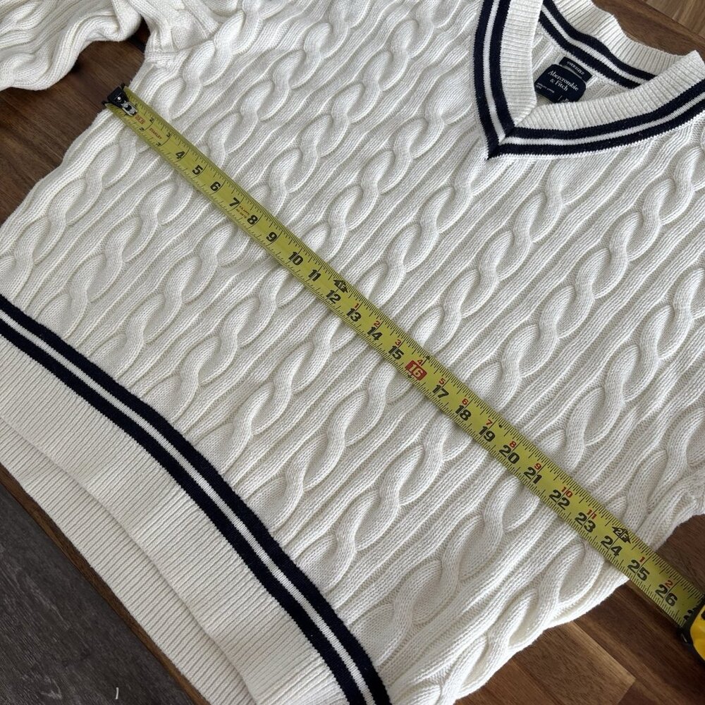 ABERCROMBIE & FITCH Cable knit Oversized Varsity Prep Sweater Women’s XL Tennis - Picture 11 of 13